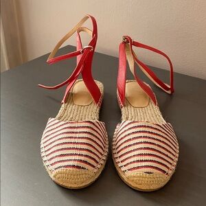 Joie Red Striped Espadrille Ankle-Tie Flats